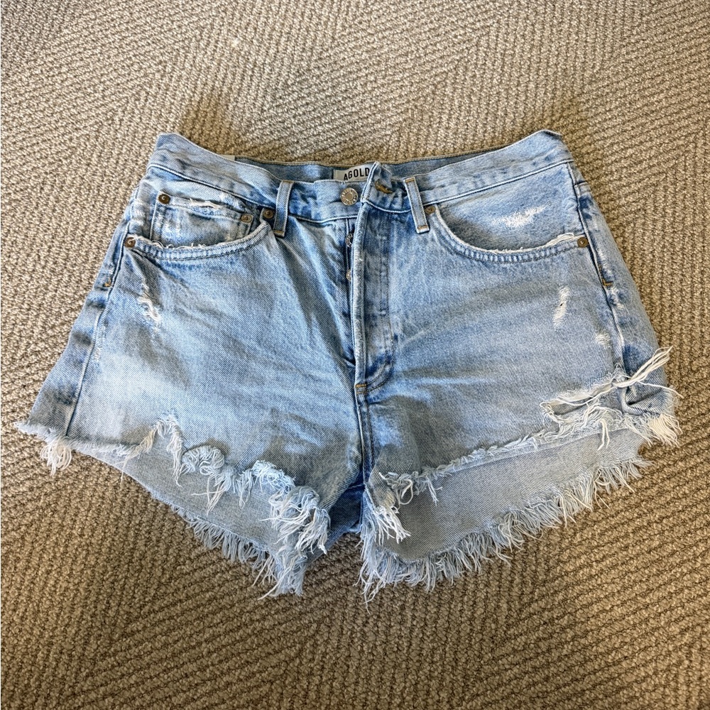 Agolde Light Wash Distressed High-Rise Jean Shorts